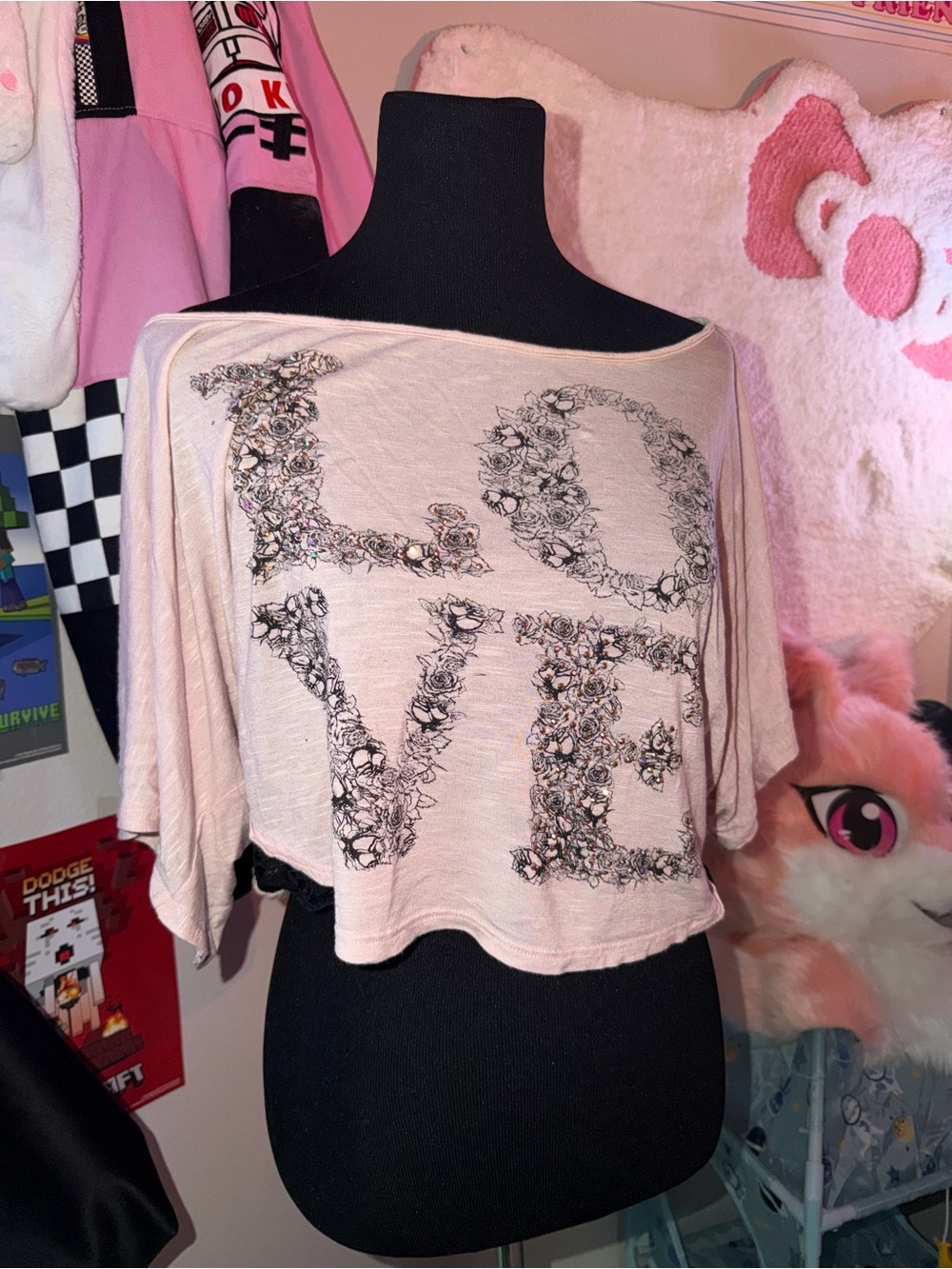 bloom Pink Floral 'LOVE' Cropped Scoop Top